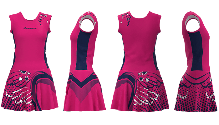 Pink and navy bodysuit for netball