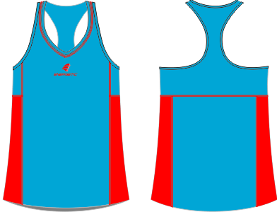 Skyblue and Red colour Panelled Athletic Singlet